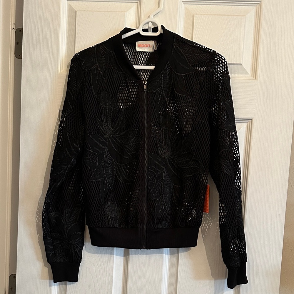 Mesh Black Lace Bomber Jacket